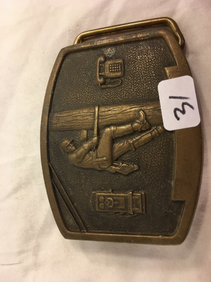 Collector Vintage Solid Brass  Made in USA Belt Buckle Size: 3.3/8"