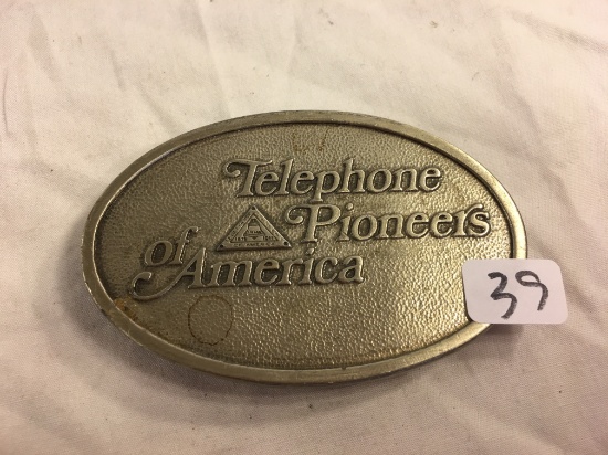 Collector Vintage Pewter Telephone Pioneers Of America Belt Buckle Oval Size: 3.1/2"