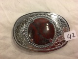 Collector Silver Color Belt Buckle With brown Stone Size: 3.1/2