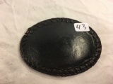 Collector Vintage Black Leather Belt Buckle Oval Size: 4