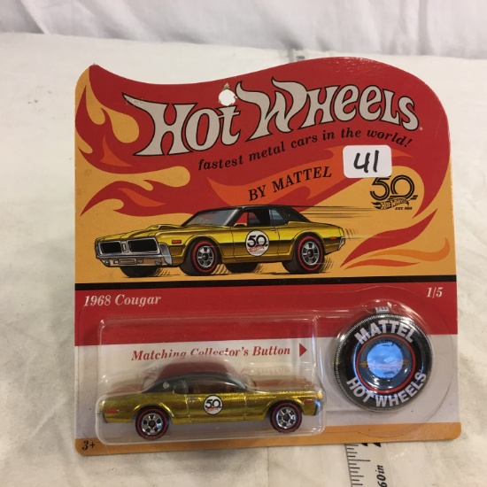 NIP Collector Hot wheels By Mattel 1968 Cougar Matching Button 1/5 Redline wheels