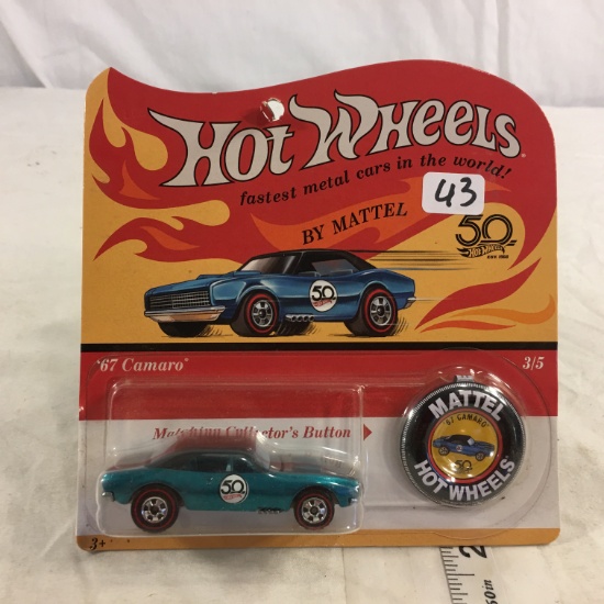 NIP Collector Hot wheels BY Mattel '67 Camaro 3/5 Matching Button Redline wheels