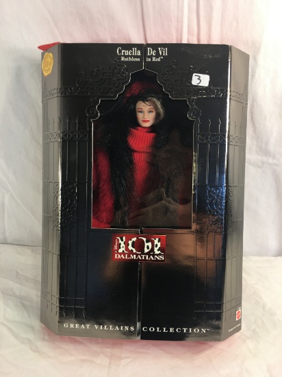 Collector NIB Disney Mattel 101 Disney Dalmatians Cruella De Vil Ruthles in Red Doll 14"Tall Box