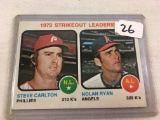 Collector Vintage 1972 T.C.G. Sport Baseball Card Strikeout Leaders Steve Carlton & Nolan Ryan Sport