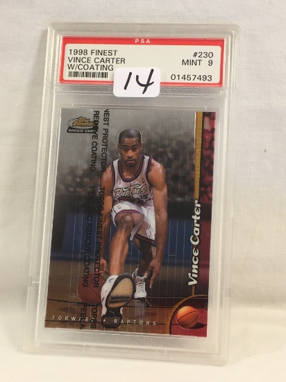 Collector PSA 1998 Finest Vince Carter W/Coating #230 Mint 9 #01457493 Sports Card