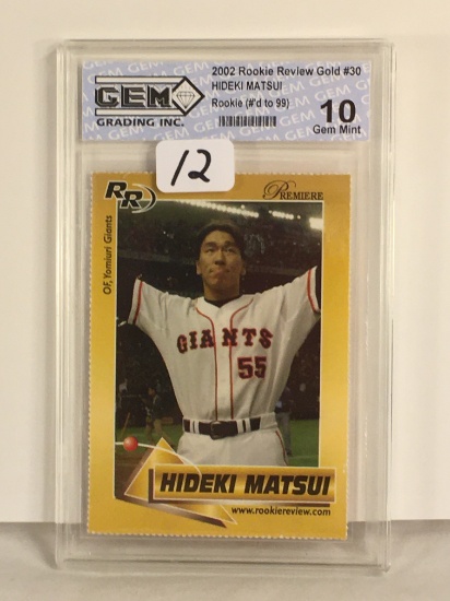 Collector Gem Grading 2002 Rookie Preview Gold #30 Hideki Matsui Rookie #'d to 99 10 Gem Mint Card