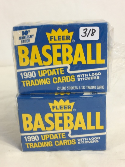 Lot Of 2 Collector NIB Factory Sealed Fleer 1990 Baseball Update Trading Cards With Logo Stickers