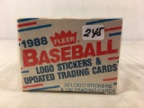 New Sealed Box Vintage 1988 Fleer Baseball Logo Stickers & Updated Trading Cards