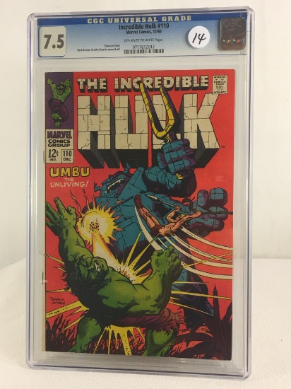Collector Vintage CGC Universal Grade 7.5 Incredible Hulk #110 Marvel Comics 12/68