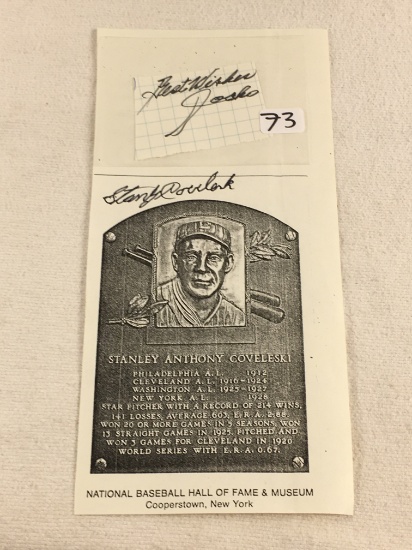 Collector Sport Baseball Paper w/ Autograph of Stanley Anthony Coveleski - See Pictures