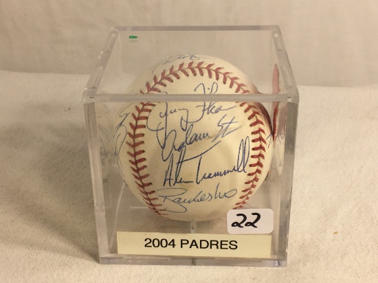 Collector Rawlings MLB Baseball Signed by 2004 Padres in Case 3.25"X3.25"X3.25" - See Pics