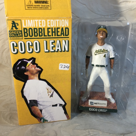NIP Collector A's Green Collar Baseball Coco Lean Limited Edition Bobblehead 8"x4" Box