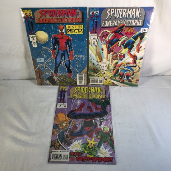 Lot of 3 Pcs Collector Marvel Comics Spider-man Funeral For An Octopus Comic Books No.1.2.3.