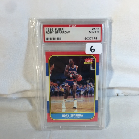 Collector Vintage PSA Graded 1986 Fleer #105 Rory Sparrow Mint 9 90371791 NBA Sports Card