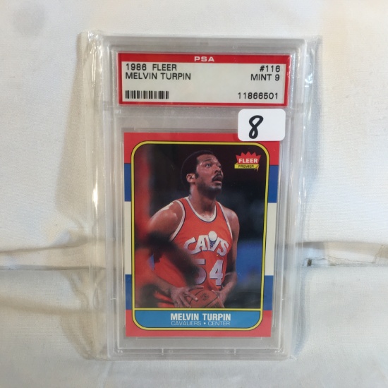 Collector Vintage PSA Graded 1986 Fleer #116 Melvin Turpin Mint 9 11866501 NBA Sports Card