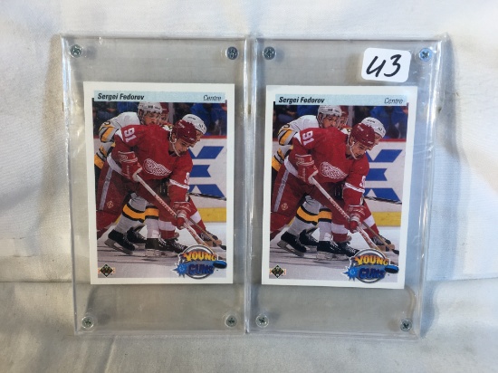 Lot of 2 Collector Vintage 1990-91 Upper Deck Sergei Fedorov Young Guns Trading Cards