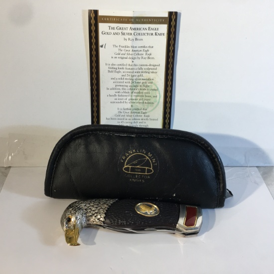 New The Franklin MINt Collector Knives Bald Eagle Folded Pocket Knive W/Case and COA