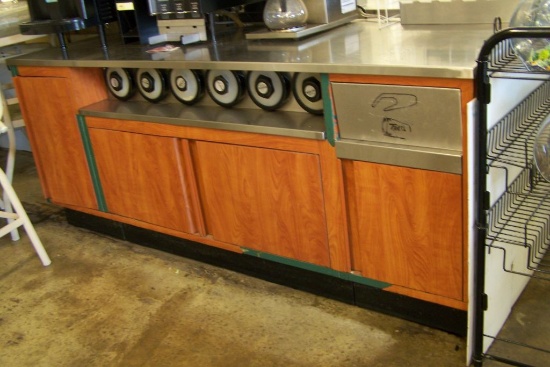 84" STAINLESS TOP TABLE W/ CUP HOLDER AND TRASH COMPARTMENT