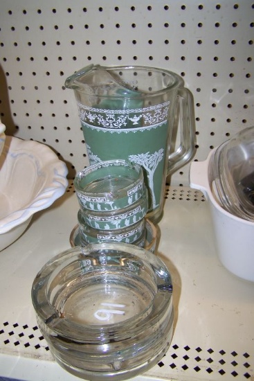 ASH TRAYS AND MATCHING PITCHER