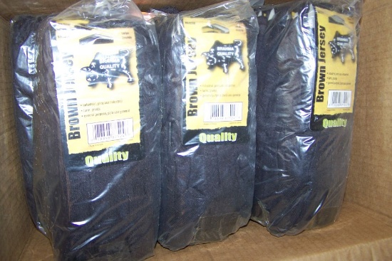 BOX OF BROWN JERSEY GLOVES