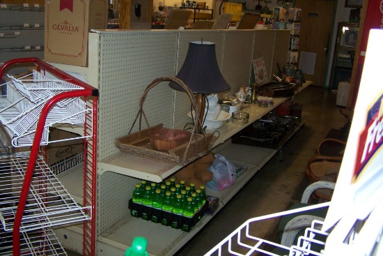 18' TAN DOUBLE SIDED METAL SHELF W/ HANGERS AND RACKS