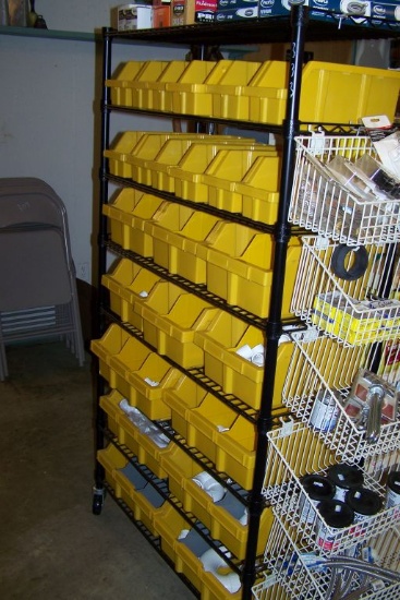 YELLOW BOX 7 SHELF CART ON WHEELS