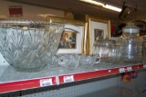 2 PICTURES, PUNCH BOWL W/ CUPS, 2 GLASS JARS