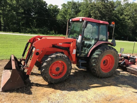 2002 M9000 KUBOTA 4WD UTILITY SPECIAL TRACTOR W/ WOODS 1027 LOADER AND BUCKET, H