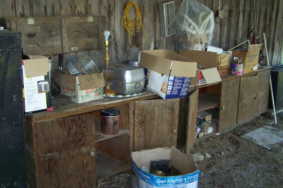 WOODEN CABINET AND ALL CONTENT ON TOP