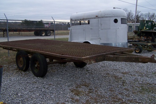 7' X 14' DOUBLE AXLE BUMPER PULL METAL FLATBED TRAILER, SHOP BUILT