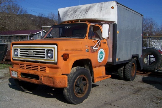 1983 CHEVROLET TRUCK WITH VAN/ TOOL BODY, GAS, MILES SHOWING: 61,412, 5 SPE