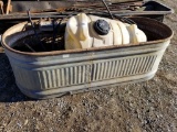 GALV WATER TROUGH W/ WATER HOSE, SPRAYER TANK, MISC