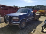 1995 F250 FLATBED TRUCK, XLT, 4WD, 5 SPEED, RUNS AND DRIVES, HAS TITLE, MIL