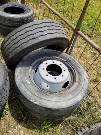 225/70 R 19.5 RIMS AND TIRES (2) AND 245/70 R 19.5 TIRE