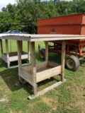 WOODEN COVERED FEEDER ON SKIDS, ROOF IS 72