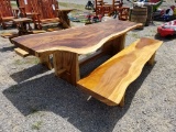 NEW TEAKWOOD TABLE WITH 2 BENCHES, TABLE IS 9' LONG X 4' WIDE X 30
