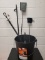 6 Gallon Ash Can w/ Wood Burning Heat Tools: 2 shovels, 1brush, 1loghook/po