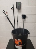 6 Gallon Ash Can w/ Wood Burning Heat Tools: 2 shovels, 1brush, 1loghook/po
