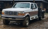 1997 F350 POWERSTROKE CREW CAB FLATBED TRUCK, MILES SHOWING: 248,000, AUTOMATIC, 4WD,