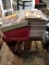 WOODEN STAND WITH BOOKS, BASKETS, 3 VINTAGE MAGAZINES