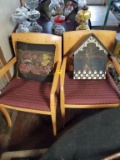 MATCHING WOODEN CHAIRS WITH MAROON SEAT (2)