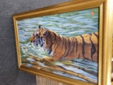 ASSORTED FRAMED PICTURES: TIGERS, ANIMALS, LIGHTHOUSE