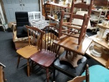 2 WOODEN CHAIRS, KIDS WOODEN ROCKING CHAIR. 2 END TABLES