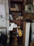 WOODEN CABINETS (2) AND 2 PLASTIC SAWHORSES