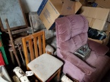 2 CLOTH RECLINERS, AND 3 STRAIGHTBACK CHAIRS