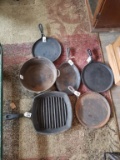 CAST IRON SKILLETS AND POT (6)