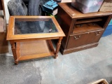 WOODEN DRESSER AND GLASS TOP END TABLE AND HEXAGON WOODEN END TABLE