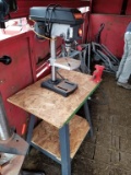 CRAFTSMAN DRILL PRESS MOUNTED ON TABLE WITH VISE, KEPT IN DRY