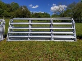 NEW 12' GALV GATE, 6 BAR, WITH HINGES AND CHAIN