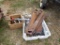 BOX OF ANTIQUE HAND SAWS AND BOX OF STAPLERS/TOOLS